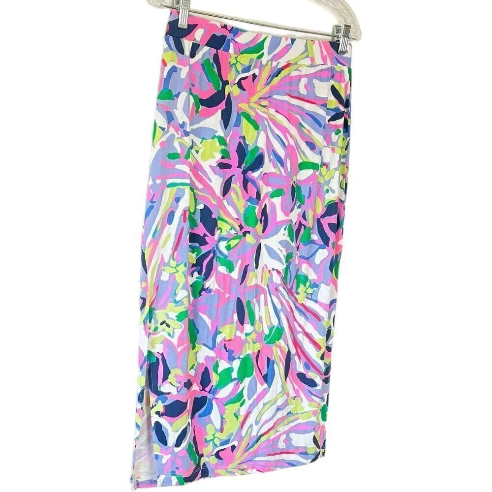 Lilly Pulitzer Kemi Midi Skirt Havin a Blast Print Pull On Pencil Skirt  Size S